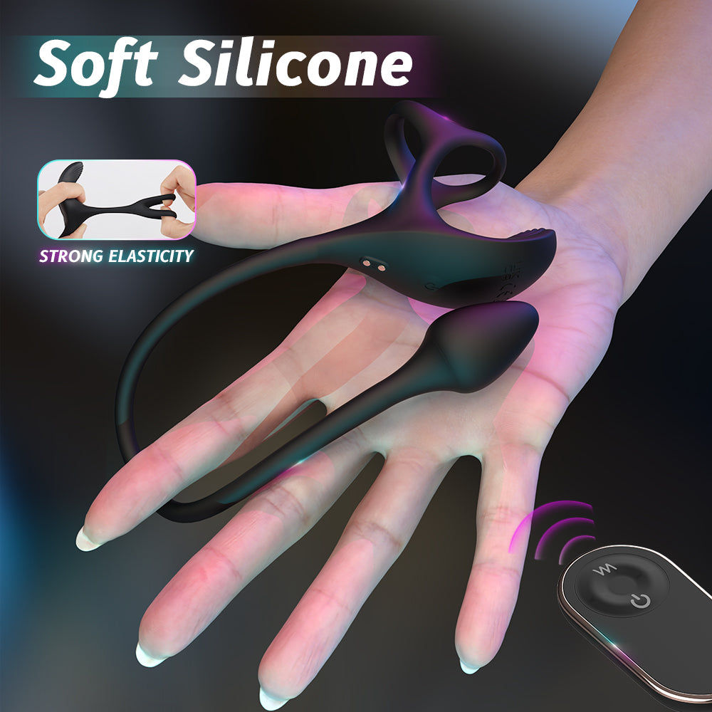 YoYoLemon Vibrerende Penis Ringe Anul Plug Vibrator med testikelstimulator til mænd