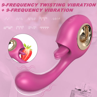 YoYoLemon G Spot Dildo Vibrator, 2 i 1 klitoris tunge slikkende og vibrerende rose sexstimulator til kvinder, sexlegetøj til voksne