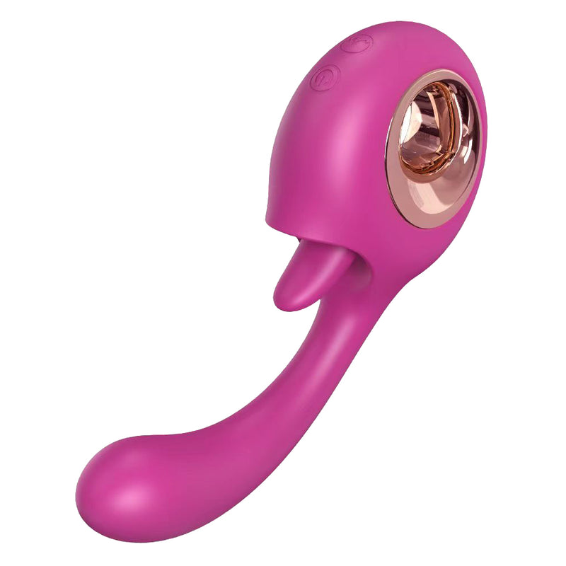 YoYoLemon G Spot Dildo Vibrator, 2 i 1 klitoris tunge slikkende og vibrerende rose sexstimulator til kvinder, sexlegetøj til voksne